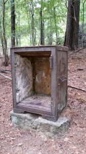 Burned out safe at Rocky Springs. Photo by P. Rickrode, August 2015.